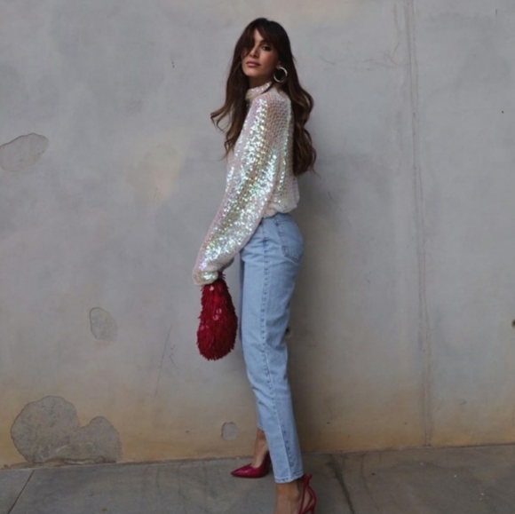 ZARA SEQUIN SWEATER High collar Bloggers favorite - Picture 3 of 16